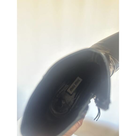 Miu Miu Patent Leather Boots 37.5 Ankle Booties Black 2' Heel Pointy Italy - Picture 11 of 15